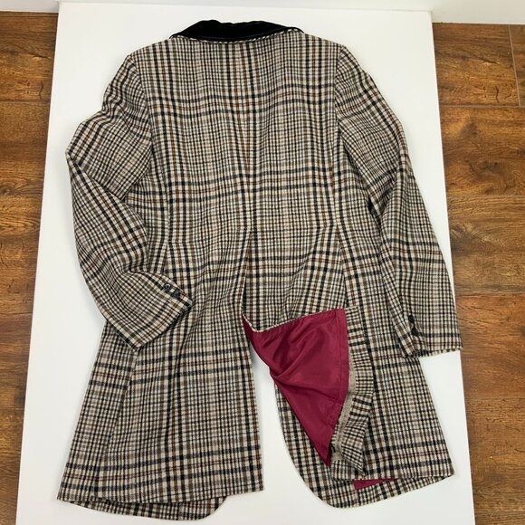 Vintage J. Peterman Wool Plaid Edwardian Coat Velvet Collar Sz 8 - Picture 13 of 16